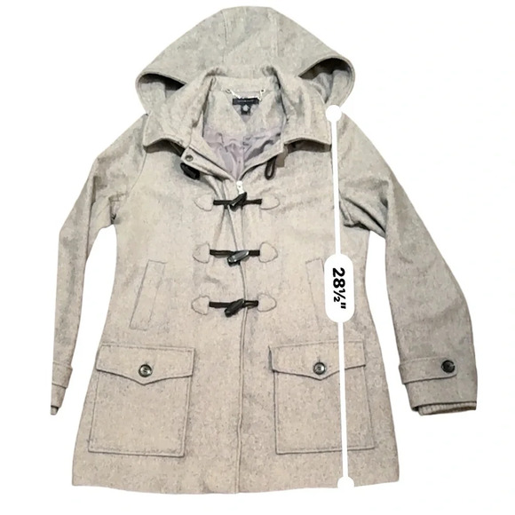 Tommy Hilfiger Women's SZ M Wool Blend Removable Hood  Toggle Coat Grey - Picture 7 of 10